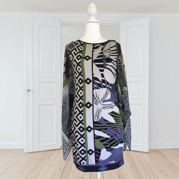 Analili Colorful Mini Dress Geometric Print Kimono Sleeves Stretch Size Small - Picture 1 of 9